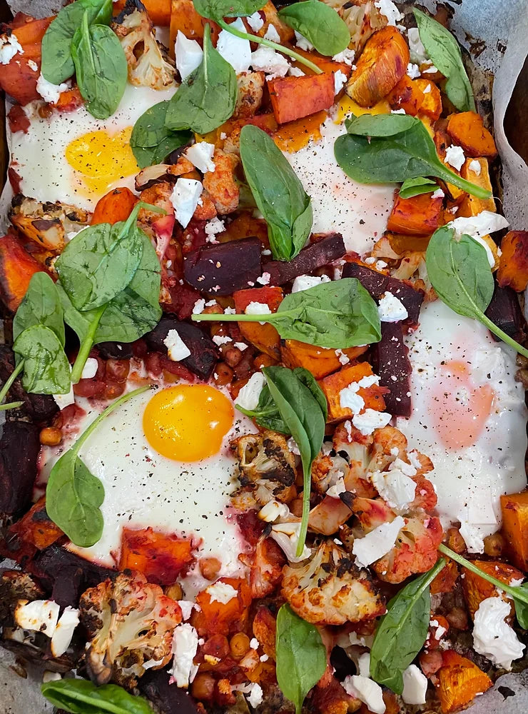 Mixed veggie,  feta & egg bake