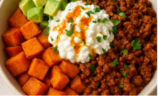 Hot Honey Cottage Cheese Beef Bowl