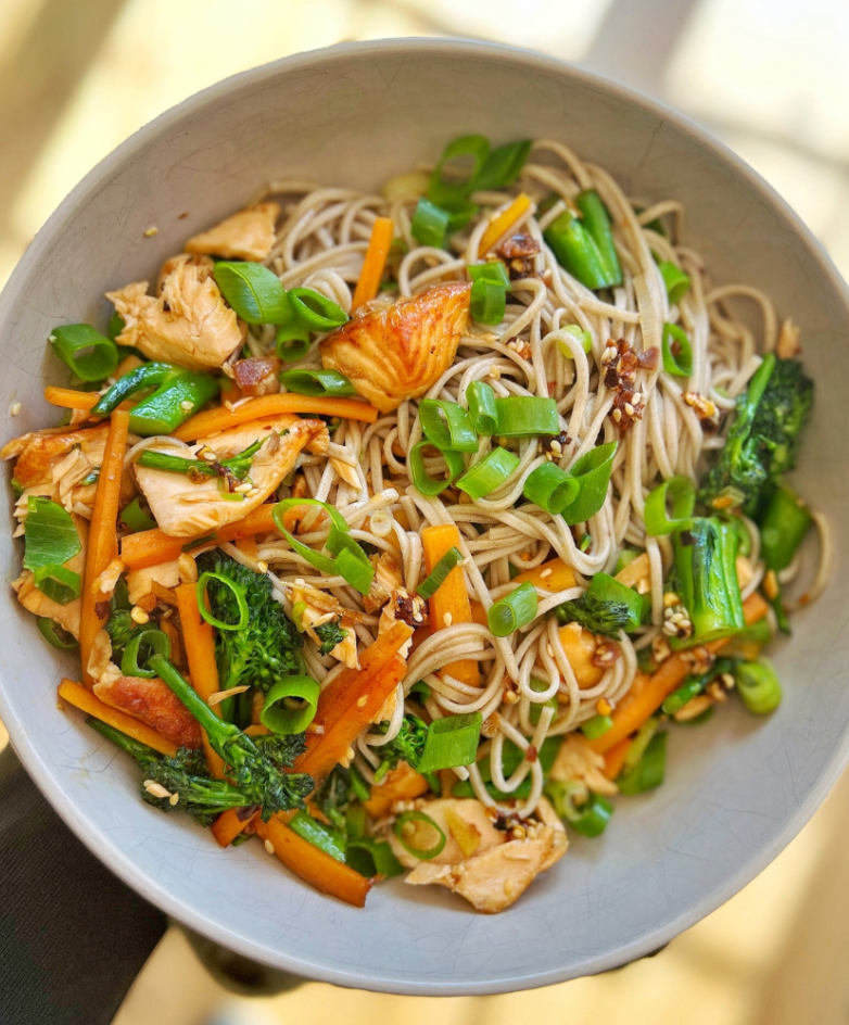 Sesame Salmon Soba Noodle Stir Fry